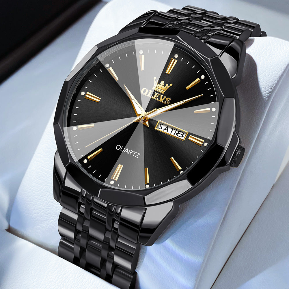 OLEVS 3615 Watches for Men,Dress Analog Quartz Mens Watch,Stainless Steel Waterproof Luminous Wristwatch,Big Face Calendar Elegant Gift for Men
